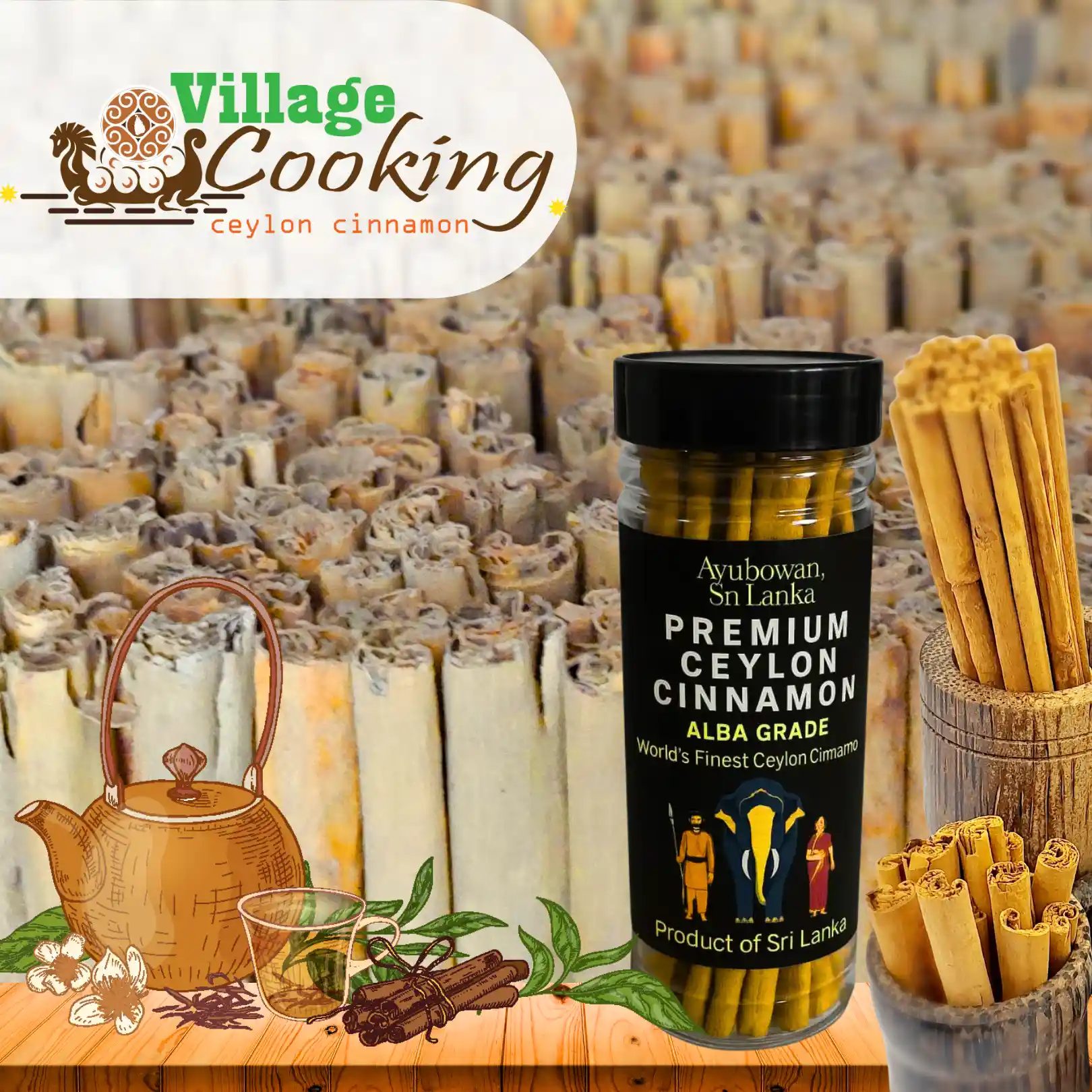 Premium ALBA Grade True Ceylon Cinnamon Sticks – (1.76 oz / 50 g)/ Seal 50g 10 Sealed Bottles Pack | Handmade in Sri Lanka | Village Cooking Ceylon - Image 14