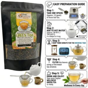 Premium Handmade Ceylon Green Tea 100g (3.53 oz) Loose Tea |Brand : Village Cooking Ceylon
